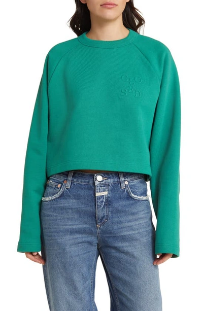 Closed Logo-embossed Cotton Cropped Sweatshirt In New Green