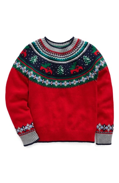 Mini Boden Kids' Novelty Fair Isle Sweater Brilliant Red Trees Boys Boden