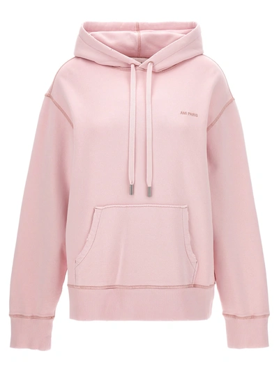 Ami Alexandre Mattiussi Logo Embroidery Hoodie In Pink