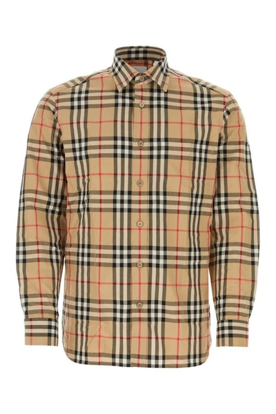 Burberry Man Embroidered Poplin Shirt In Multicolor