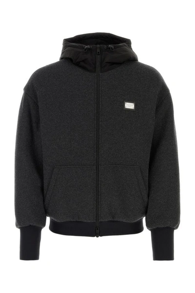 Dolce & Gabbana Charcoal Polyester Blend Padded Jacket In Black