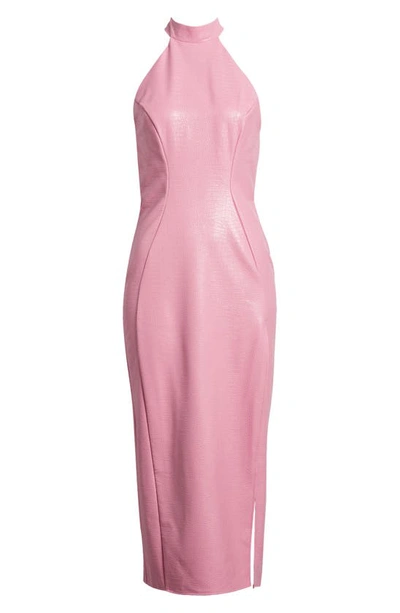 Asos Design Halter Pu Midi Dress In Croc Effect Pu In Pink