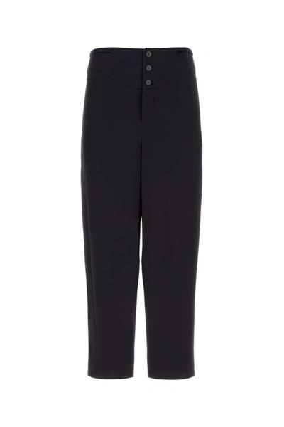 Saint Laurent Midnight Blue Crepe Satin Pant In Black