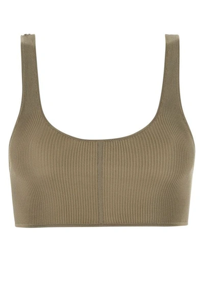 Saint Laurent Woman Dove Grey Silk Top In Brown