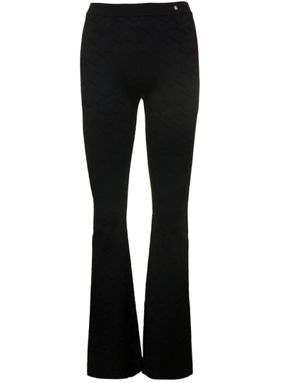 Versace Logo Jacquard Knit Viscose Flared Trousers In Black