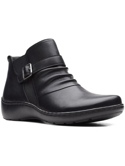 Clarks Cora Rouched Womens Leather Wedge Ankle Boots In Black