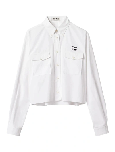 Miu Miu Logo-embroidered Cropped Poplin Shirt In Multi-colored