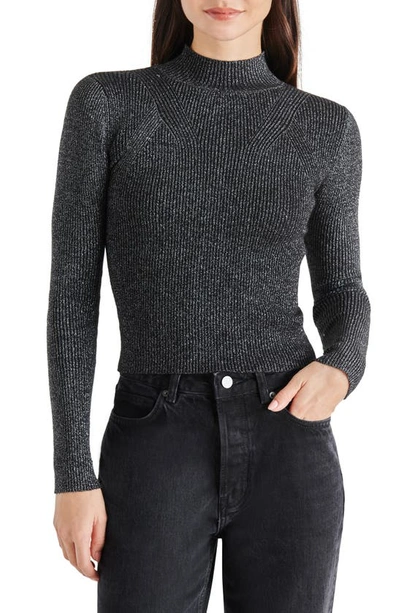 Steve Madden Serita Metallic Rib Mock Neck Sweater In Black