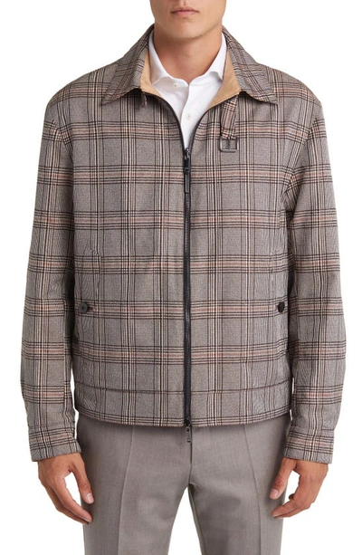 Hugo Boss Water-repellent Reversible Blouson-style Jacket With Check Pattern In Beige