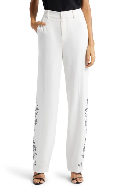 Cinq À Sept Collins Heatset Lilac Vine Straight-leg Pants In Ivory/ Black