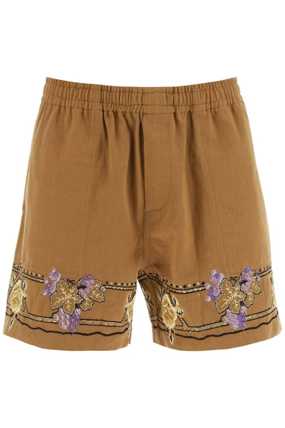 BODE BODE AUTUMN ROYAL SHORTS WITH FLORAL EMBROIDERIES