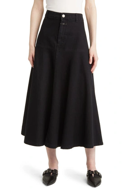 Closed A-line Denim Midi Skirt In Black_black