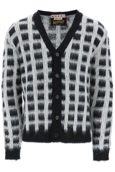 MARNI MARNI BRUSHED YARN CARDIGAN WITH CHECK PATTERN