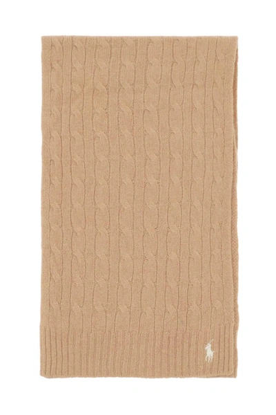 Polo Ralph Lauren Wool And Cashmere Cable-knit Scarf In Beige