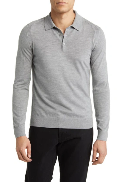 Hugo Boss Polo-collar Sweater In Wool, Silk And Cashmere In Silver