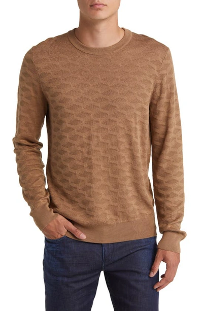 Hugo Boss Silk Sweater With Jacquard Pattern In Beige