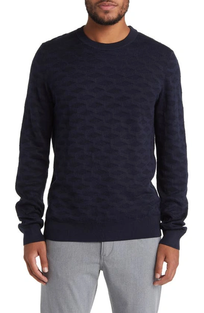 Hugo Boss Silk Sweater With Jacquard Pattern In Dark Blue