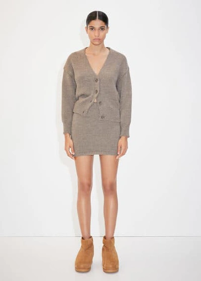 Mango Puffed-sleeved Wool Cardigan Brown