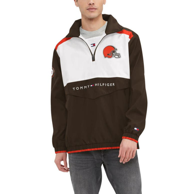 Tommy Hilfiger Men's  Brown, White Cleveland Browns Carter Half-zip Hooded Top In Brown,white