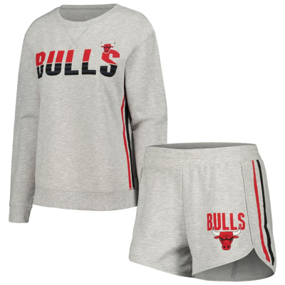 Concepts Sport Women's  Gray Chicago Bulls Cedar Long Sleeve T-shirt And Shorts Sleep Set