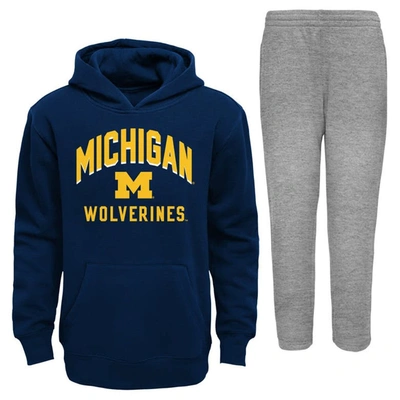 Outerstuff Babies' Infant Navy/gray Michigan Wolverines Play-by-play Pullover Fleece Hoodie & Pants Set