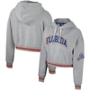 The Wild Collective Heather Gray Florida Gators Cropped Shimmer Pullover Hoodie In Heather Gray