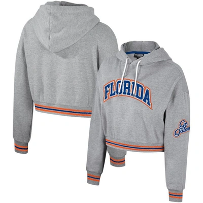 THE WILD COLLECTIVE THE WILD COLLECTIVE HEATHER GRAY FLORIDA GATORS CROPPED SHIMMER PULLOVER HOODIE