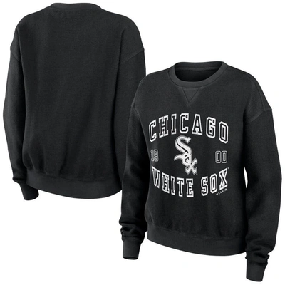 Wear By Erin Andrews Women's  Black Distressed Chicago White Sox Vintage-like Cord Pullover Sweatshir