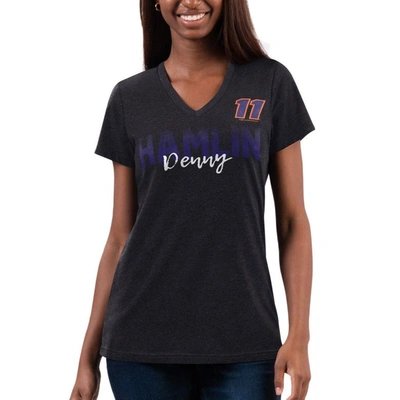 G-iii 4her By Carl Banks Women's  Black Distressed Denny Hamlin Snap V-neck T-shirt
