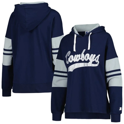 STARTER STARTER NAVY DALLAS COWBOYS BUMP AND RUN LONG SLEEVE HOODIE T-SHIRT