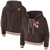 WEAR BY ERIN ANDREWS WEAR BY ERIN ANDREWS BROWN CLEVELAND BROWNS LACE-UP PULLOVER HOODIE