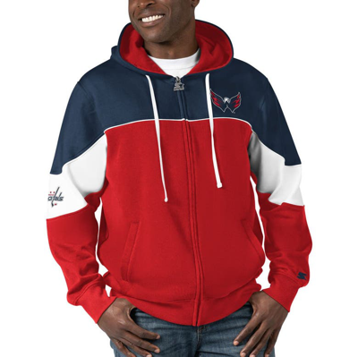 Starter Men's  Red, Navy Washington Capitals Power Forward Full-zip Hoodie In Red,navy