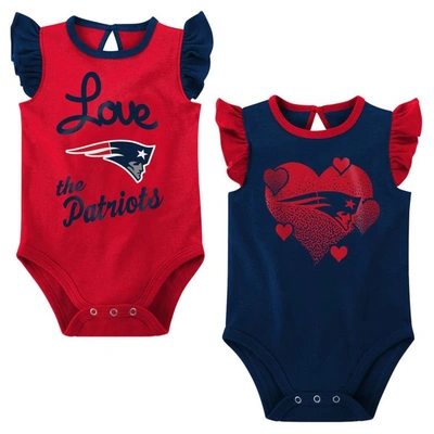 OUTERSTUFF GIRLS NEWBORN & INFANT NAVY/RED NEW ENGLAND PATRIOTS SPREAD THE LOVE 2-PACK BODYSUIT SET