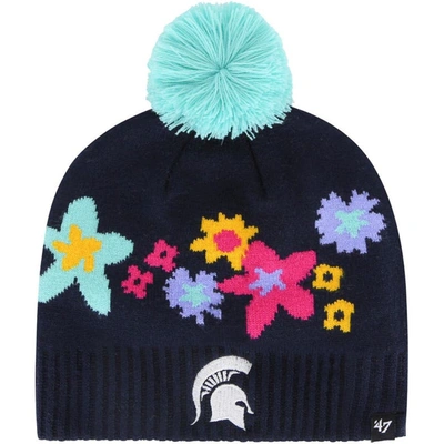 47 Kids' Girls Youth ' Navy Michigan State Spartans Buttercup Knit Beanie With Pom
