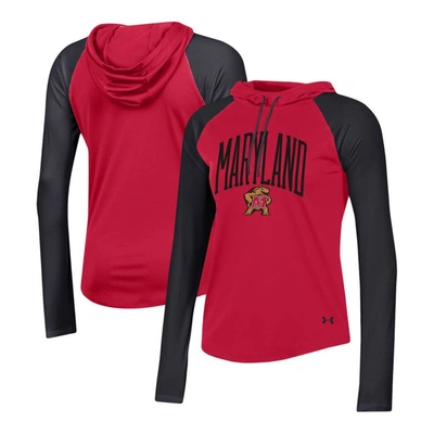 UNDER ARMOUR UNDER ARMOUR RED MARYLAND TERRAPINS GAMEDAY MESH PERFORMANCE RAGLAN HOODED LONG SLEEVE T-SHIRT