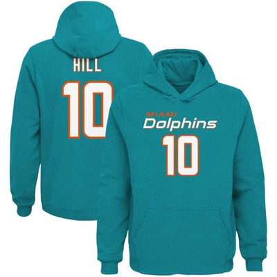 Outerstuff Kids' Big Boys Tyreek Hill Aqua Miami Dolphins Mainliner Player Name And Number Pullover Hoodie