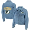 Wear By Erin Andrews Green Bay Packers Full-snap Denim Jacket In Blue