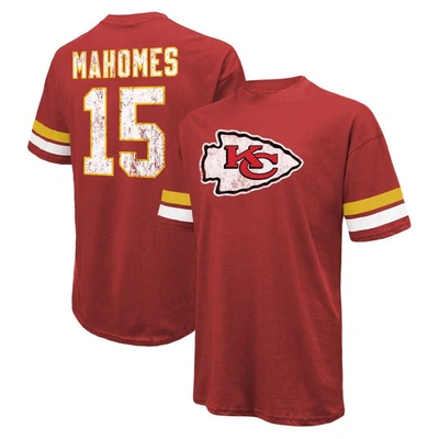 Majestic Men's  Threads Patrick Mahomes Red Distressed Kansas City Chiefs Name And Number Oversize Fi