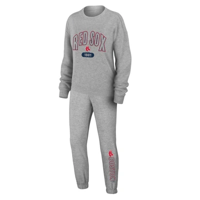 WEAR BY ERIN ANDREWS WEAR BY ERIN ANDREWS GRAY BOSTON RED SOX  KNITTED LOUNGE SET