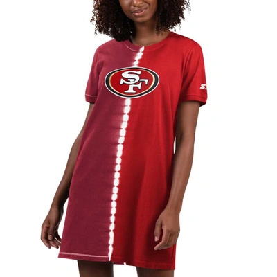 STARTER STARTER SCARLET SAN FRANCISCO 49ERS ACE TIE-DYE T-SHIRT DRESS