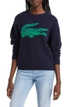 Lacoste Big Croc Cashmere & Wool Crewneck Sweater In Blue