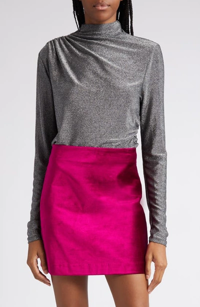 Veronica Beard Mylie Gathered Glittered Stretch-jersey Top In Grey