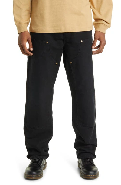 Stone Island Double Knee Panelled Straight-leg Trousers In Black