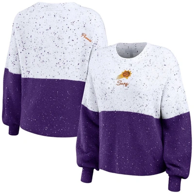 Wear By Erin Andrews Women's  White, Purple Phoenix Suns Color-block Pullover Sweater In White,purple