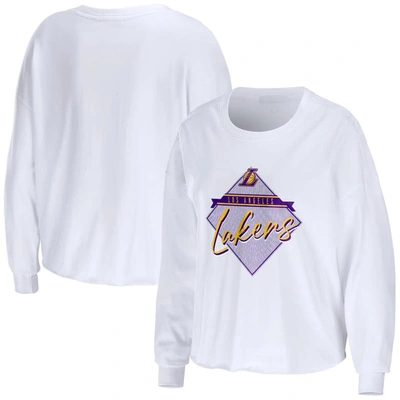 WEAR BY ERIN ANDREWS WEAR BY ERIN ANDREWS WHITE LOS ANGELES LAKERS CROPPED LONG SLEEVE T-SHIRT