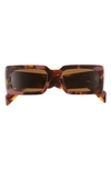 Prada Logo Acetate Rectangle Sunglasses In Dark Brn