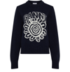 Ganni Blue Sweater With Intarsia Logo Detail In Wool Blend Woman In Sky_captain