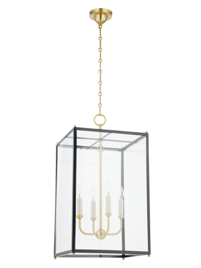 Hudson Valley Lighting Chaselton 4-light Lantern In Aged Brass Frame Dark Blue