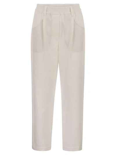 Brunello Cucinelli Baggy Trousers In Stretch Cotton Interlock Couture In White