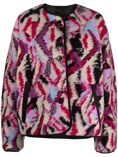 Marant Etoile Intarsia-knit Abstract-patterned Jacket In Fuchsia